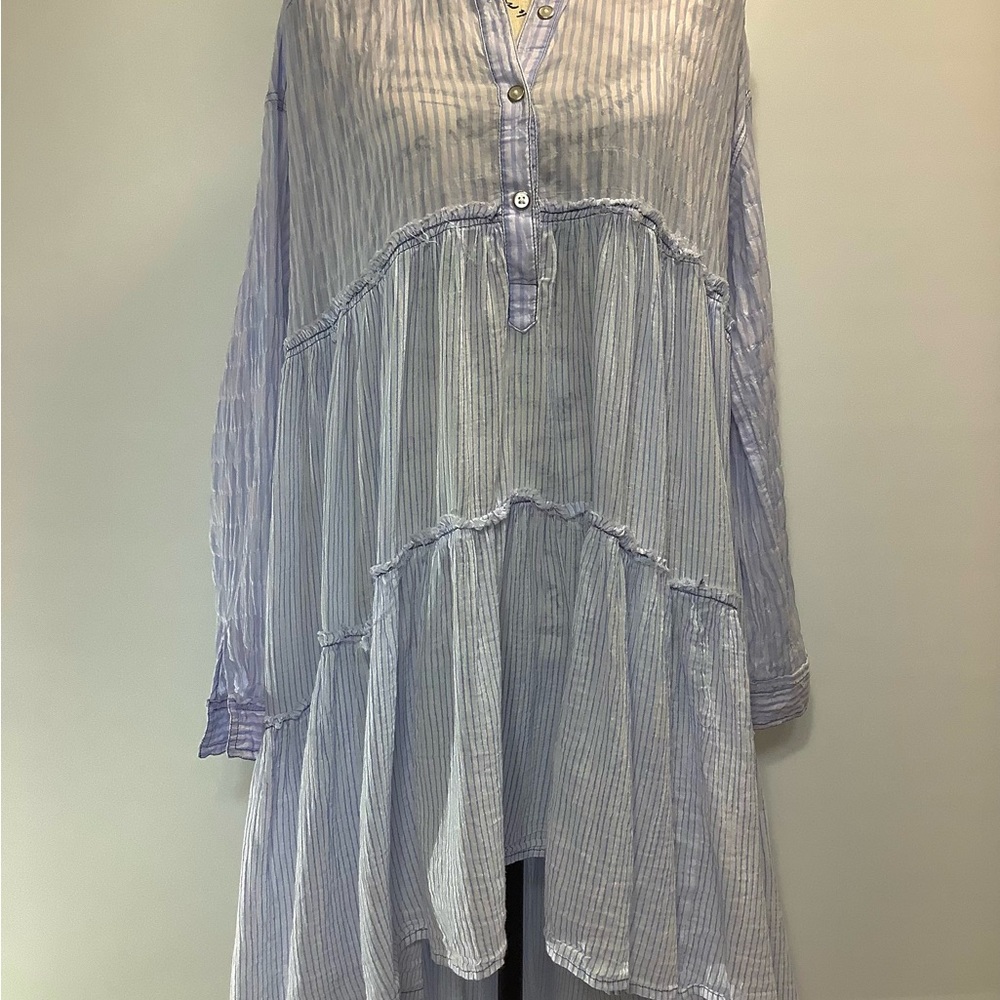 Free People Striped Sheer Tunic Blouse